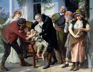 Edward Jenner (1749-1823) antamassa ensimmäisen rokotuksen isorokkoa vastaan 1796, 1879 (yksityiskohta) (katso myös 166614)